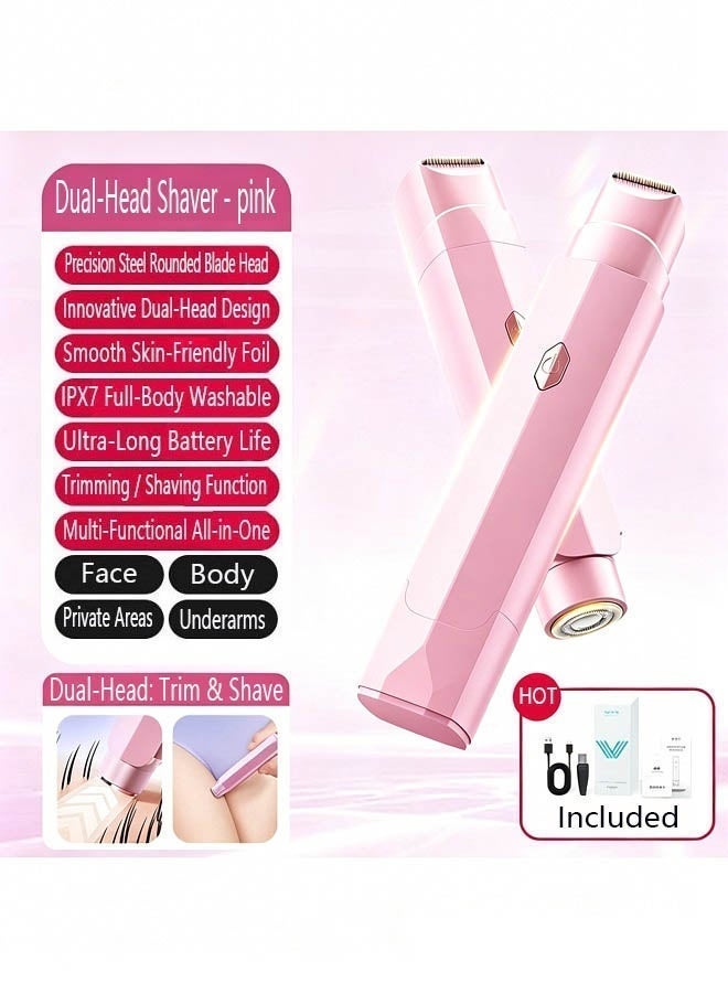 VTT New dual head hair removal device, women's electric shaver, rechargeable hair removal device, suitable for private areas of the body (pink) - Image 1