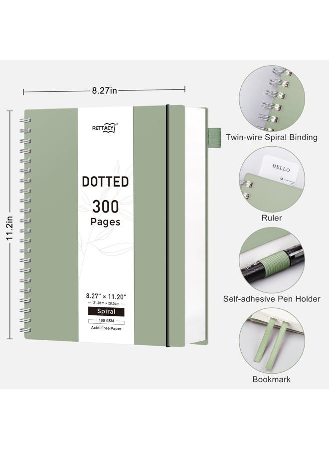 RETTACY Bullet Dotted Journal Notebook, 300 Pages, A4 Large Size (8.2'' × 11.2''), 100 GSM Thick Paper, Flexible Plastic Cover, Spiral-bound, for Bullet Journaling, Planning, Tracking (Sage Green) - Image 2
