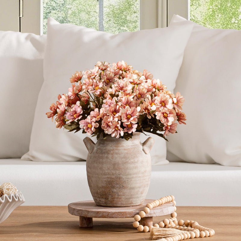 Vanselia Ceramic Flower Vase Home Decor - Farmhouse Table Vases with Handle Living Room Decoration Vintage Decorative Aesthetic for Shelf Coffee Dining Desk House Bookshelf Fireplace (7.1" Retro) - Image 4