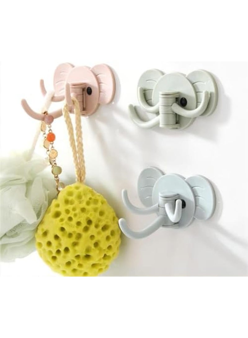 SYOSI 9 pcs Elephant Swivel Adhesive Hooks, Heavy Duty Self-Adhesive Wall Hangers for No-Drill Mounting, Decorative Rotatable Organizer for Towels, Keys, Hats in Kitchen, Bathroom, Living Room,3 Colors * 3 - Image 1