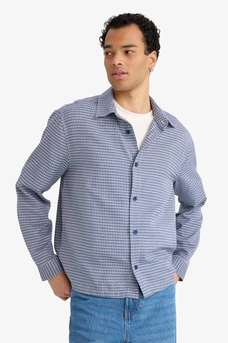 ديفاكتو Boxy Fit Plaid Woven Long Sleeve Shirt