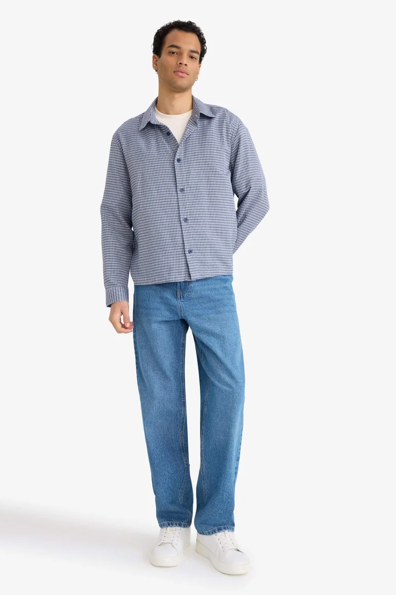 ديفاكتو Boxy Fit Plaid Woven Long Sleeve Shirt