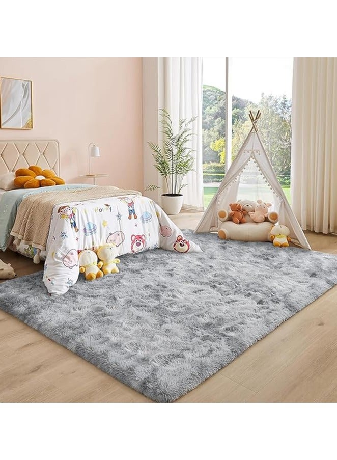 VUCATIN Large Shag Area Rugs Tie-Dyed Plush Fuzzy Rugs for Living Room Anti Slip Fluffy Bedroom Rug Large Area Rug Shag Shaggy Carpet for Bedroom Nursery Kids Room Home Decor(Grey) - Image 1