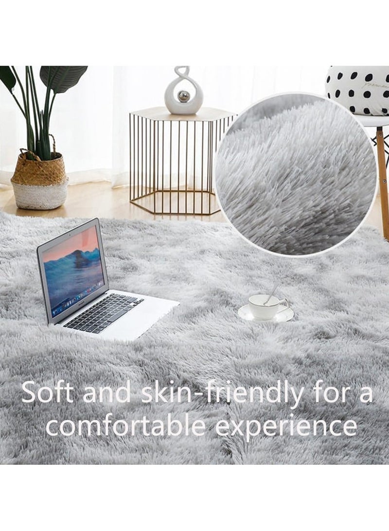 VUCATIN Large Shag Area Rugs Tie-Dyed Plush Fuzzy Rugs for Living Room Anti Slip Fluffy Bedroom Rug Large Area Rug Shag Shaggy Carpet for Bedroom Nursery Kids Room Home Decor(Grey) - Image 4