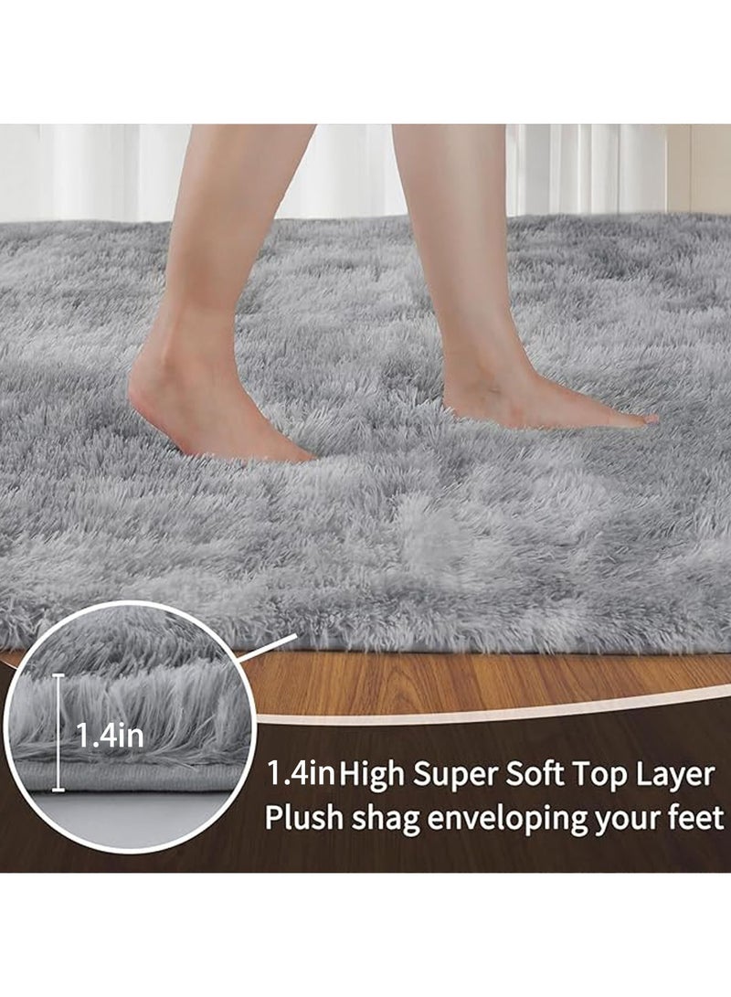VUCATIN Large Shag Area Rugs Tie-Dyed Plush Fuzzy Rugs for Living Room Anti Slip Fluffy Bedroom Rug Large Area Rug Shag Shaggy Carpet for Bedroom Nursery Kids Room Home Decor(Grey) - Image 3