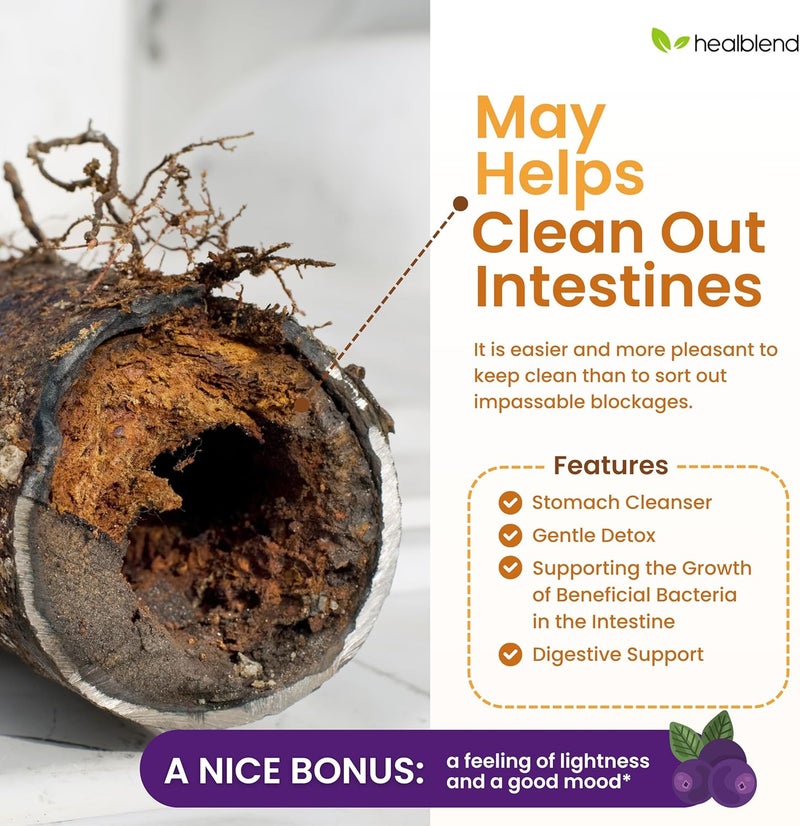 healblend مكمل ماكس ديتوكس لتنظيف الأمعاء المتقدم للنساء والرجال مع السيليوم والكلوريلا وعشبة الزعتر والبابايا مع مركب الأساي لتنظيف القولون 60 كبسولة - Image 2