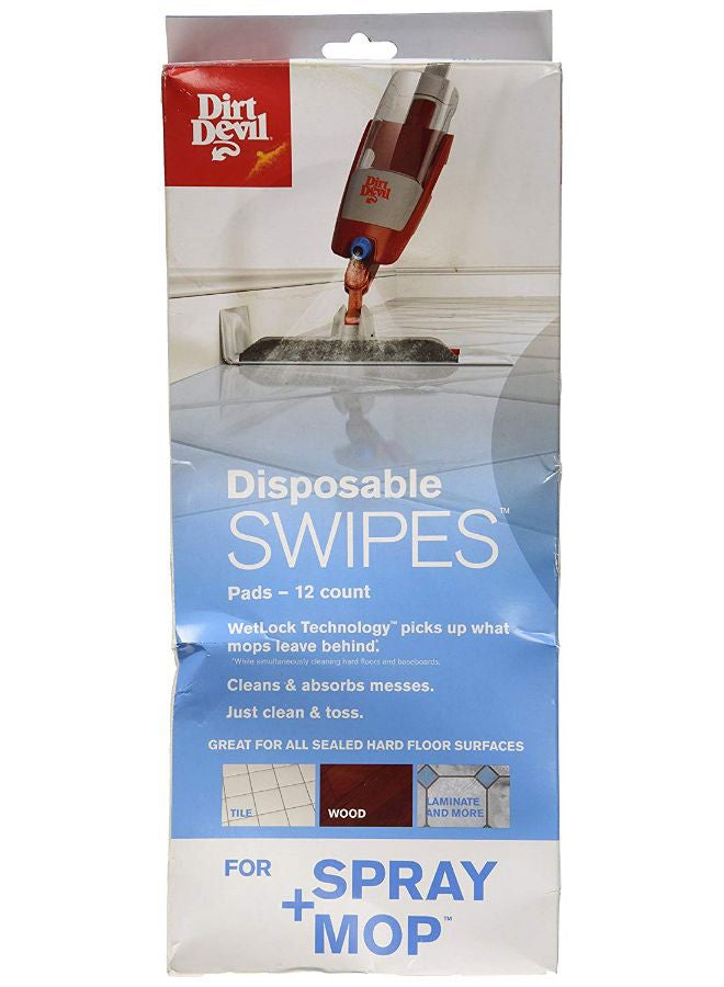 Dirt Devil Spray Mop Disposable Swipe Pads, Pack of 12, White, For Sealed Hard Floors like Laminate, Tile, Hardwoods and More, Mopping Pad Replacement for Use with Dirt Devil Spray Mop