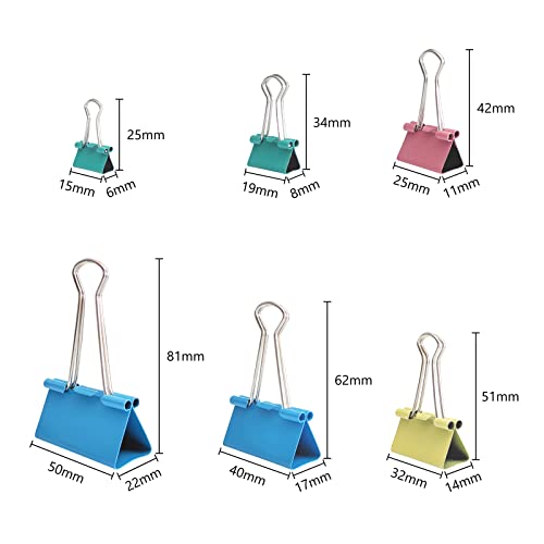 Ykimok 100 Pcs Colored Binder Clips, Metal Paper Clamps 6 Assorted Sizes, Extra Large, Large, Medium, Small, X Small and Micro for Office Supplies, 4 Vibrant Colors - Image 2
