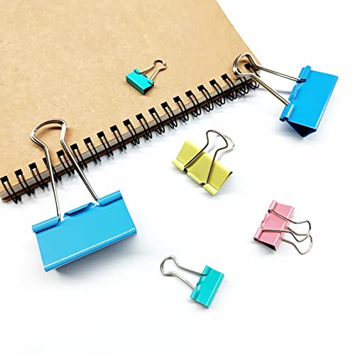 Ykimok 100 Pcs Colored Binder Clips, Metal Paper Clamps 6 Assorted Sizes, Extra Large, Large, Medium, Small, X Small and Micro for Office Supplies, 4 Vibrant Colors - Image 5