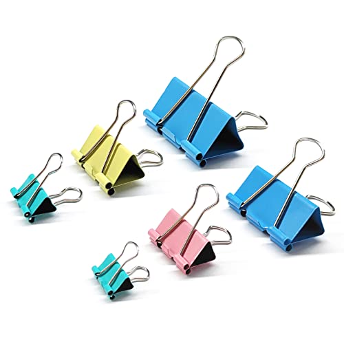 Ykimok 100 Pcs Colored Binder Clips, Metal Paper Clamps 6 Assorted Sizes, Extra Large, Large, Medium, Small, X Small and Micro for Office Supplies, 4 Vibrant Colors - Image 3
