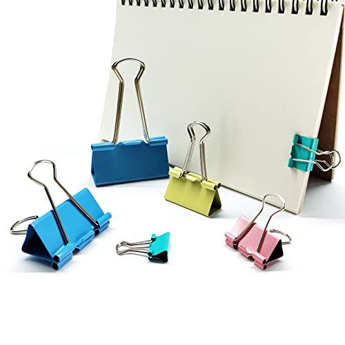 Ykimok 100 Pcs Colored Binder Clips, Metal Paper Clamps 6 Assorted Sizes, Extra Large, Large, Medium, Small, X Small and Micro for Office Supplies, 4 Vibrant Colors - Image 4