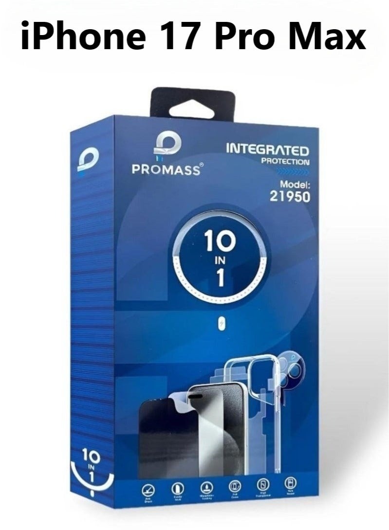 بروماس بكج الحماية المتكامل الجديد لـ آيفون 17 برو ماكس  (iPhone 17 Pro Max) بكج بحلة جديدة و حماية كاملة لهاتفك مع جراب يدعم الشحن اللاسلكي MageSafe من بروماس (10in1) - Image 1