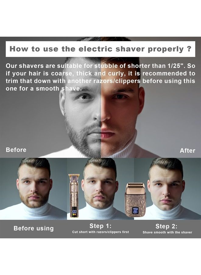 UFREE هدايا الآباء له، ماكينة حلاقة وشفرات كهربائية للرجال، ماكينة حلاقة لحية بدون فراغ، مقصات حلاقة T ليني، ماكينة حلاقة صلعاء، مجموعة العناية بالرجال مع 4 حراس و 2 رأس شفرات - Image 2