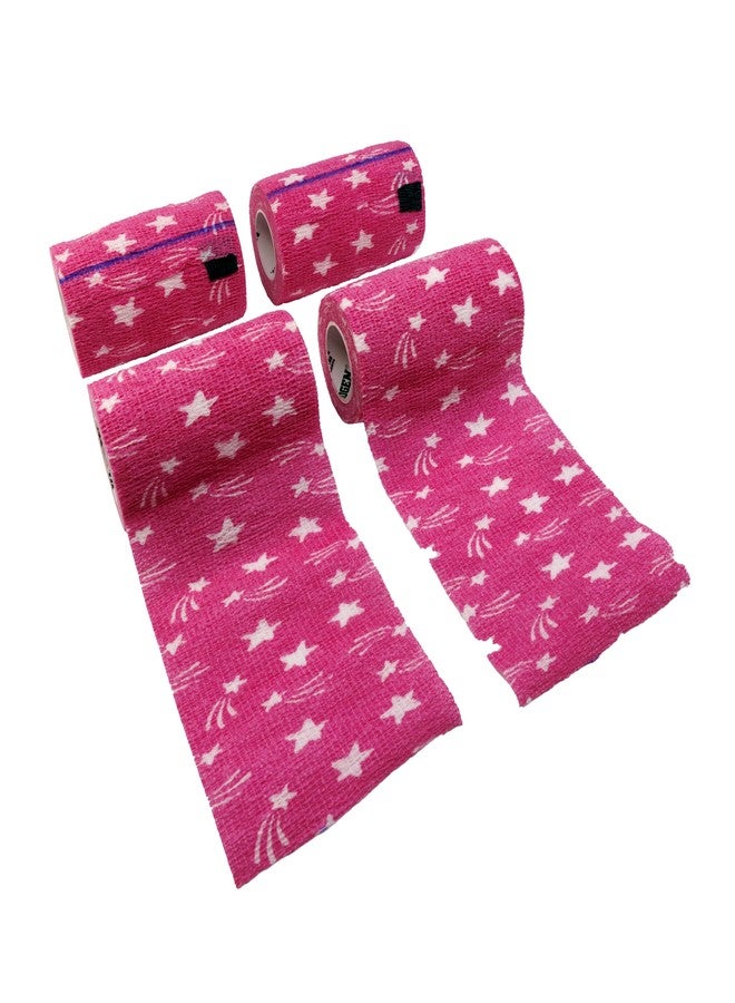 Neogen SyrFlex Cohesive Bandage 4” HOT Pink Star 4pk - Image 1