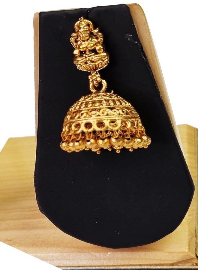 ADZOY Goddess Lakshmi Traditional South Indian Neckless with Jhumka Earrings Set Made of Pure Brass, Pearls and Kundan - Image 3