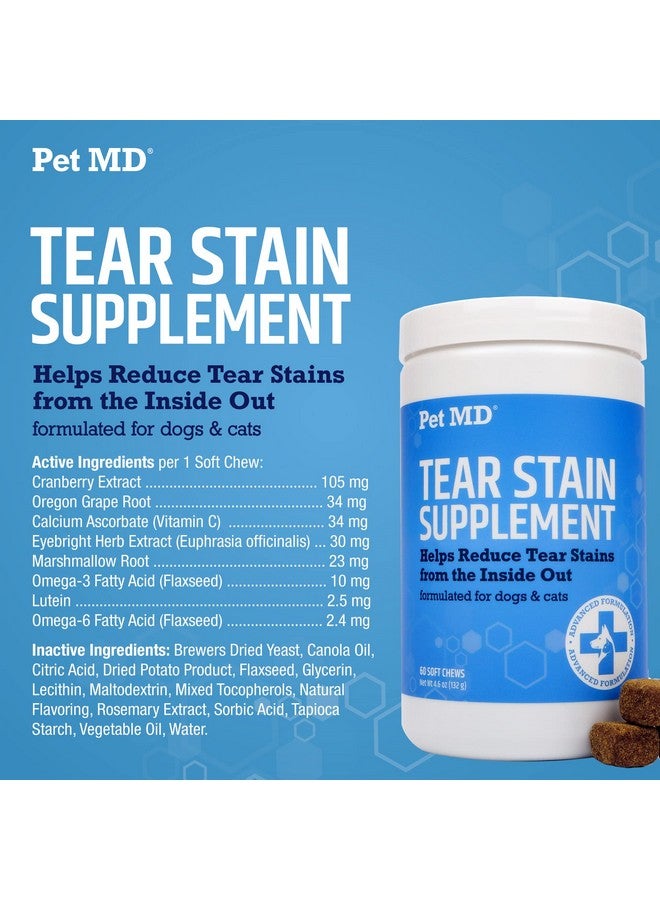 بيت إم دي مزيل بقع الدموع من Pet MD للكلاب والقطط - مكمل غذائي مضاد للأكسدة للعناية بالعين مع اللوتين والتوت البري وأوميغا 3 و6 - حلوى مضغ لإزالة بقع الدموع من القطط والكلاب للفراء الأبيض والفاتح - 60 قطعة - Image 5