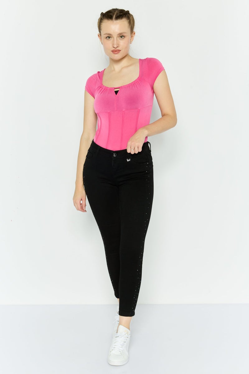 ONLY جينز نسائي ضيق منخفض الخصر بأرجل نحيفة وقابل للتمدد، أسود - Image 2