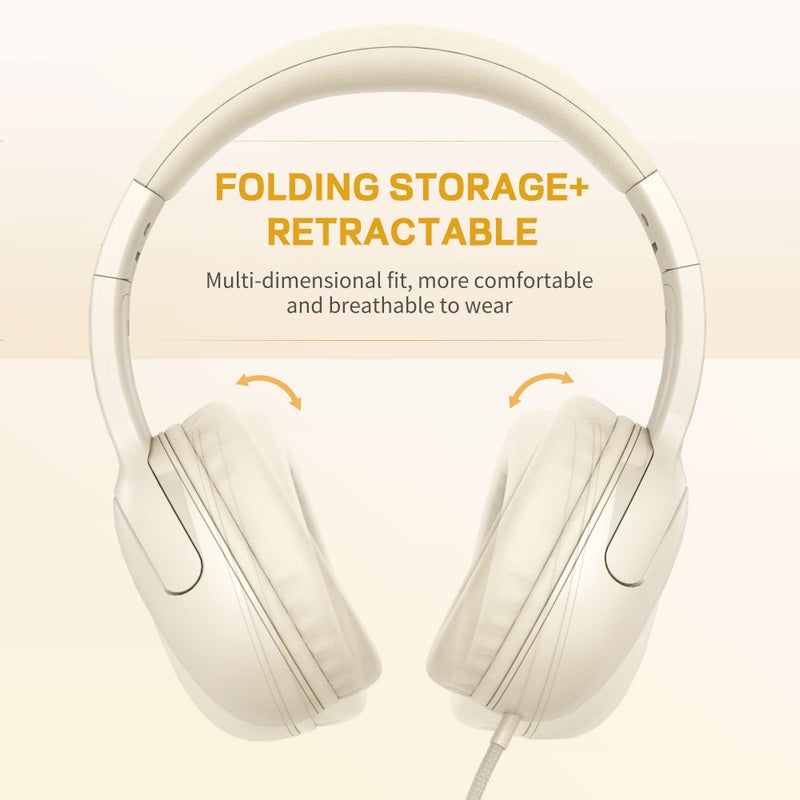 LORELEI E5 Wired Headphones for Kids Foldable & 3.5mm Jack Tangle Free Nylon Wire Stereo On Ear Headsets for Kids/Children/School/Tablet/Ipad/Kiddle/Plane (Beige White) - Image 3
