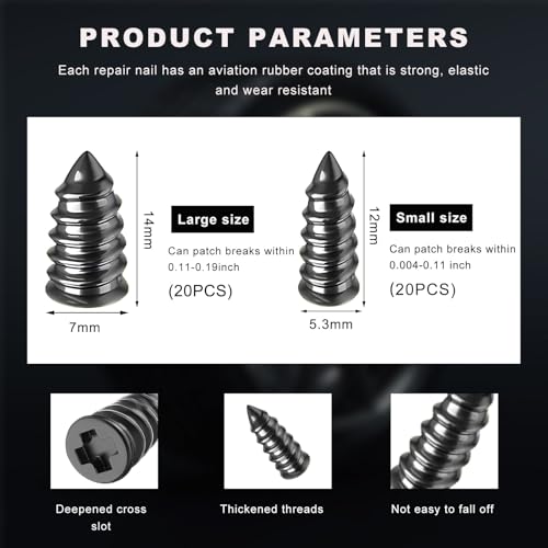 Ohleats 20 PCS Tire Repair Rubber Nail, Self-Service Vacuum Tire Repair Nail Kit, Tire Quick Puncture Repair Tools for Automotive Truck Tractor, Universal Car Accessories (Large&Small, 40 PCS) - Image 2