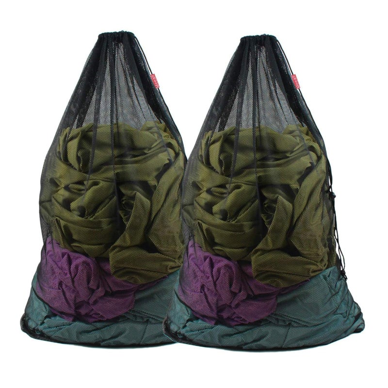 Meeall 2 Pack Mesh Laundry Bags 23 x 35 Inches Heavy Duty Mesh Wash Bags with Drawstring Closure for College Dorm Travel Family and Apartment Dwellers Black