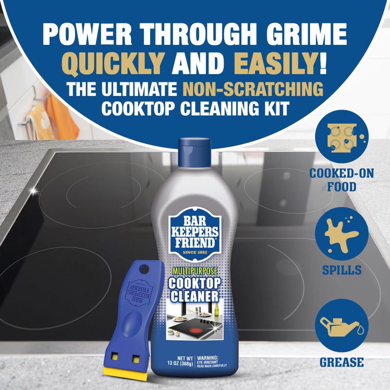 Bar Keepers Friend Cooktop Cleaner (2 x13 oz) + Scraper - Multipurpose Liquid Stovetop Cleanser, Safe for Use on Glass & Ceramic Cooking Surfaces, Copper, Brass, Chrome, Stainless Steel & Porcelain - Image 2