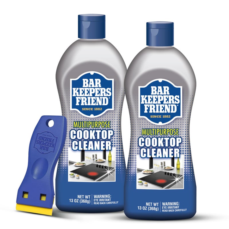 Bar Keepers Friend Cooktop Cleaner (2 x13 oz) + Scraper - Multipurpose Liquid Stovetop Cleanser, Safe for Use on Glass & Ceramic Cooking Surfaces, Copper, Brass, Chrome, Stainless Steel & Porcelain - Image 1
