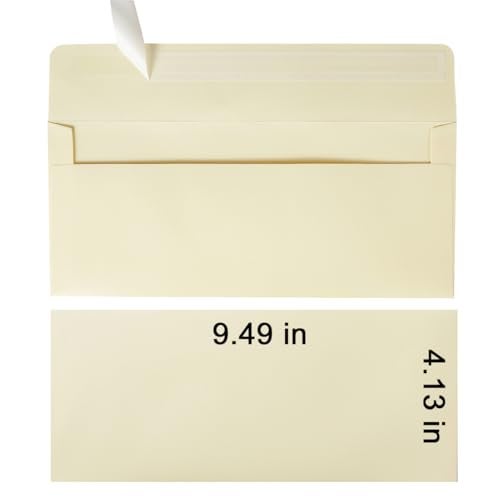 Wishop 50 Pack #10 Business Envelopes Self Seal 4x9 Standard Envelopes for Business, Invoices, Letter Mailing, 4 1/8 x 9 1/2 Inches (Cream Color, 4.13 x 9.49) - Image 2
