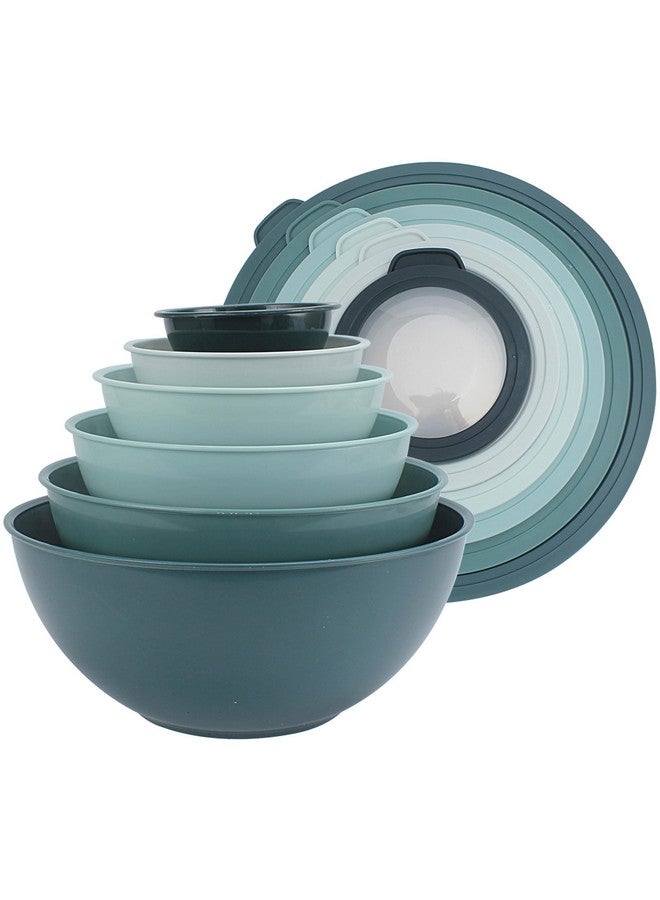 COOK WITH COLOR أوعية خلط COOK WITH COLOR مع أغطية TPR - مجموعة 12 قطعة من الأوعية البلاستيكية المتداخلة تشمل 6 أوعية تحضير و6 أغطية، مجموعة أوعية خلط آمنة للاستخدام في الميكروويف (أخضر مائل إلى الأزرق)  - Image 1