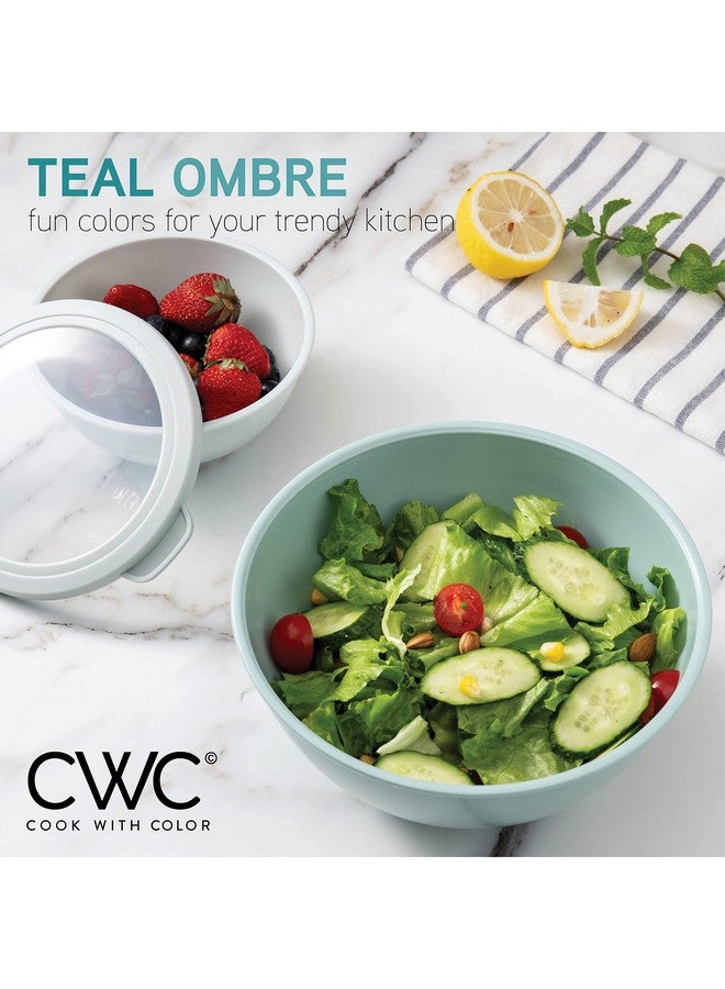 COOK WITH COLOR أوعية خلط COOK WITH COLOR مع أغطية TPR - مجموعة 12 قطعة من الأوعية البلاستيكية المتداخلة تشمل 6 أوعية تحضير و6 أغطية، مجموعة أوعية خلط آمنة للاستخدام في الميكروويف (أخضر مائل إلى الأزرق)  - Image 3