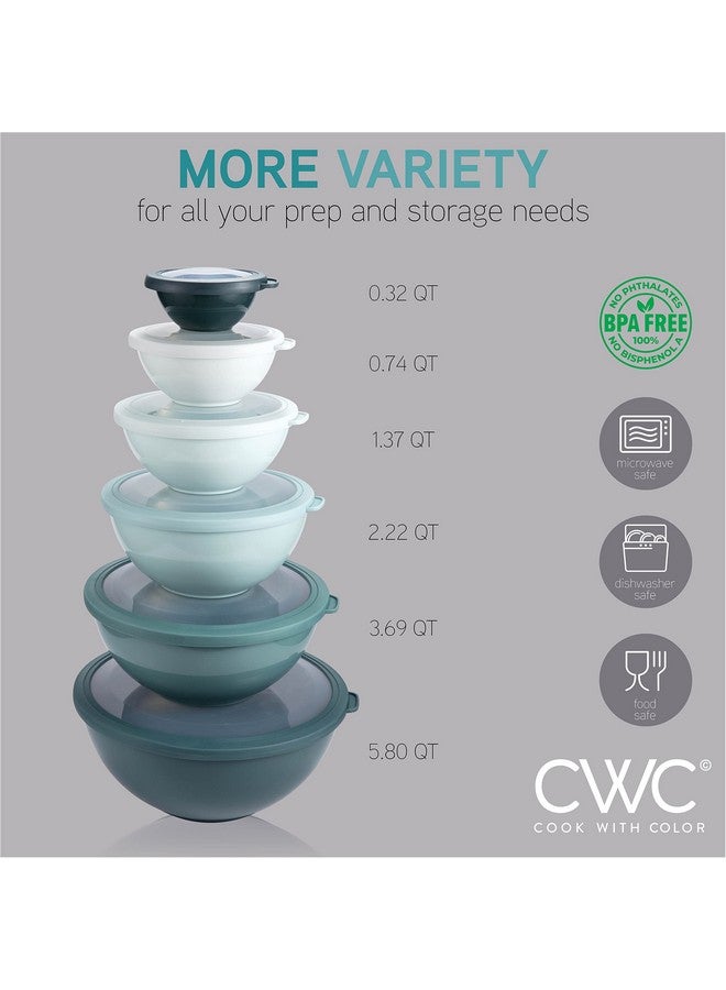COOK WITH COLOR أوعية خلط COOK WITH COLOR مع أغطية TPR - مجموعة 12 قطعة من الأوعية البلاستيكية المتداخلة تشمل 6 أوعية تحضير و6 أغطية، مجموعة أوعية خلط آمنة للاستخدام في الميكروويف (أخضر مائل إلى الأزرق)  - Image 4