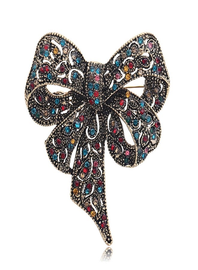 بروش فيونكة مرصع بأحجار الراين بتصميم عتيق للنساء، دبوس فيونكة كبير مرصع بالكريستال، دبوس طية صدر لامع، بروش فيونكة شريطية، شارة، إكسسوار ملابس، هدية مجوهرات لأعياد الميلاد والكريسماس (ملون) - Image 1