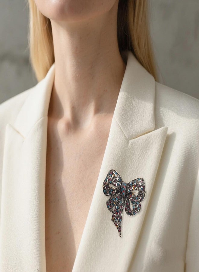 بروش فيونكة مرصع بأحجار الراين بتصميم عتيق للنساء، دبوس فيونكة كبير مرصع بالكريستال، دبوس طية صدر لامع، بروش فيونكة شريطية، شارة، إكسسوار ملابس، هدية مجوهرات لأعياد الميلاد والكريسماس (ملون) - Image 2