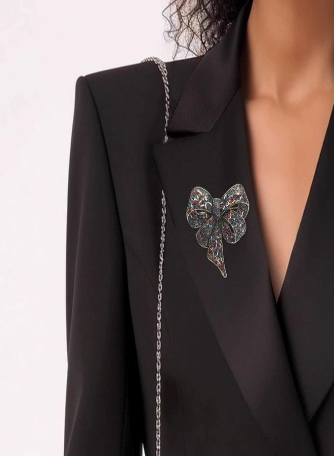 بروش فيونكة مرصع بأحجار الراين بتصميم عتيق للنساء، دبوس فيونكة كبير مرصع بالكريستال، دبوس طية صدر لامع، بروش فيونكة شريطية، شارة، إكسسوار ملابس، هدية مجوهرات لأعياد الميلاد والكريسماس (ملون) - Image 3