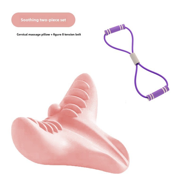 Cervical Spine Pillow Stretching Massage Cervical Spine Pillow Gravity Acupressure Home Portable Neck Protection Shoulder Neck Neck Relaxation Massage Pillow(Pink +8 word puller) - Image 1