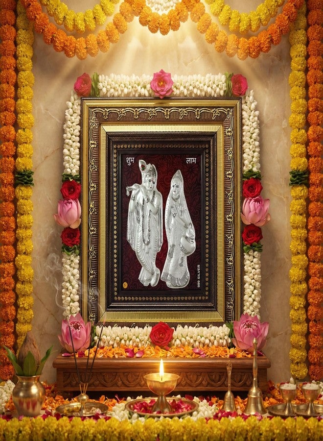 ARTSMINE 999 Silver Radha Krishna Frame – Pure Silver Sheet with Purity Certificate|Ideal for Pooja Room, Home & Office Décor|Best for Wedding, Housewarming & Corporate Gift – 1 Unit (23 × 20 CM / 8.5 × 8 Inch) - Image 4
