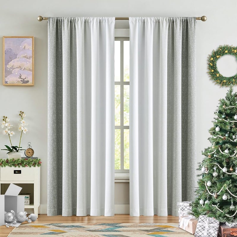Ombre Full Blackout Curtains 84 Inches Long Grey And White 2 Tone Reversible Christmas Window Treatments For Bedroom Living Room Linen Gradient Print Rod Pocket Drapes 52"" W 2 Panel Sets
