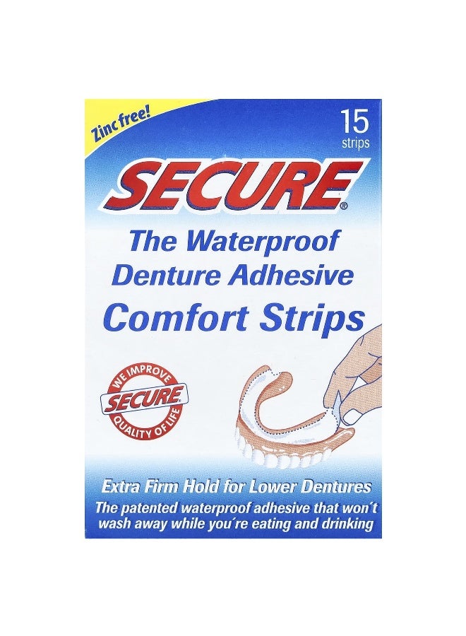 Secure Denture Secure Denture, The Waterproof Denture Adhesive Comfort Strips, 15 Strips  - Image 1
