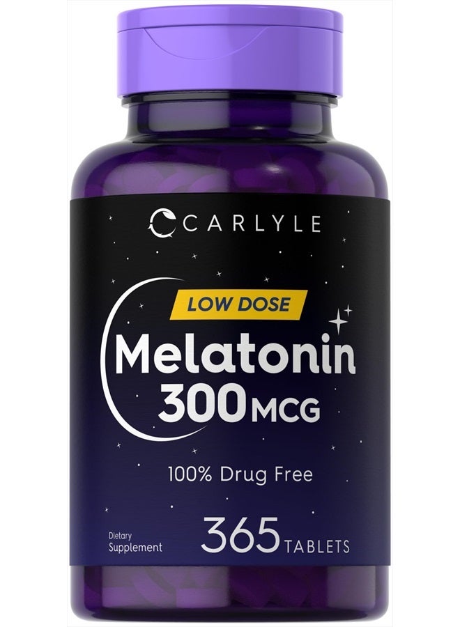 Melatonin 300 mcg | 365 Tablets | Low Dose | Vegetarian, Non-GMO, Gluten Free