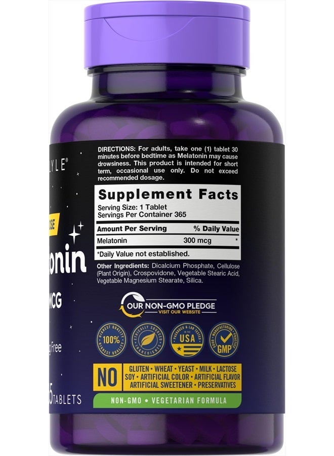 Melatonin 300 mcg | 365 Tablets | Low Dose | Vegetarian, Non-GMO, Gluten Free