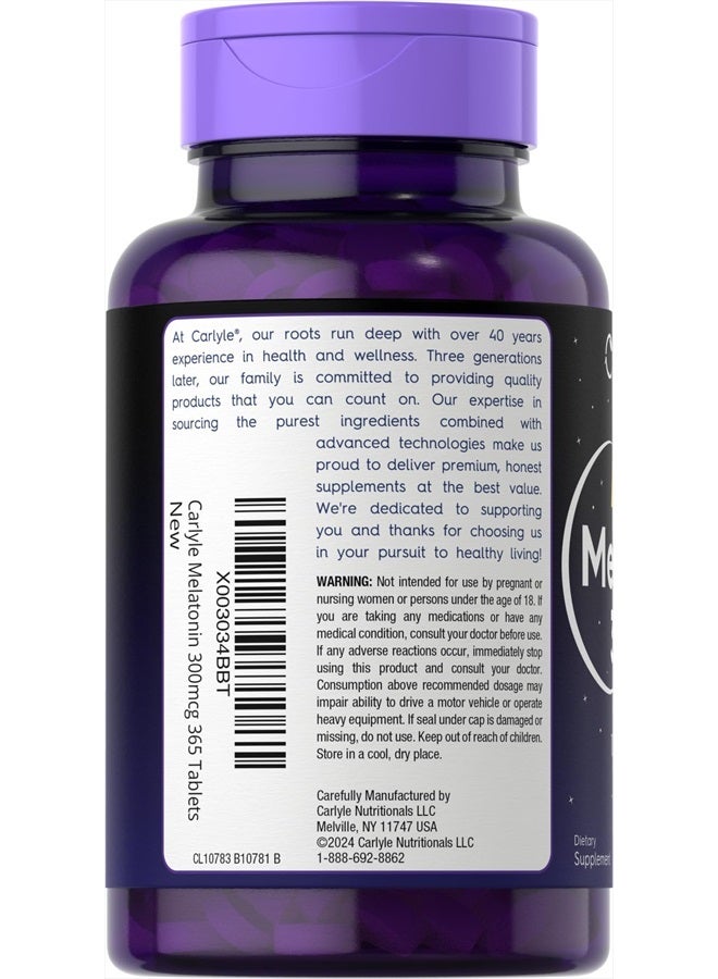 Melatonin 300 mcg | 365 Tablets | Low Dose | Vegetarian, Non-GMO, Gluten Free
