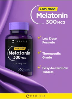 CARLYLE Melatonin 300 mcg | 365 Tablets | Low Dose | Vegetarian, Non-GMO, Gluten Free  - Image 4