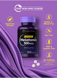 CARLYLE Melatonin 300 mcg | 365 Tablets | Low Dose | Vegetarian, Non-GMO, Gluten Free  - Image 5