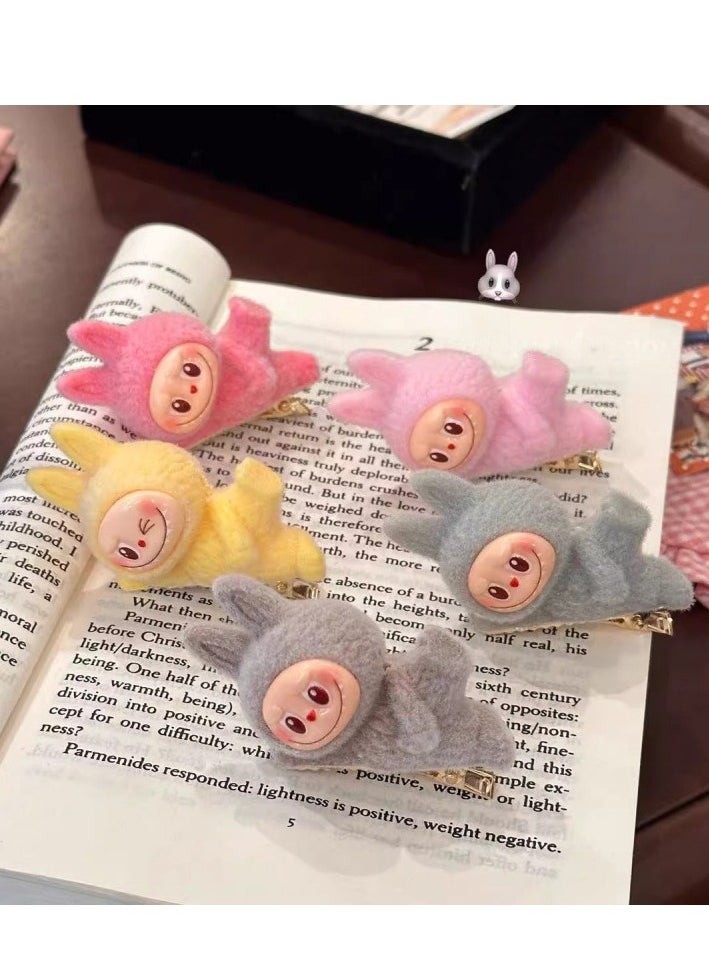 Labubu cute plush hairpin, cute girly side bangs clip, a set of 6 colors