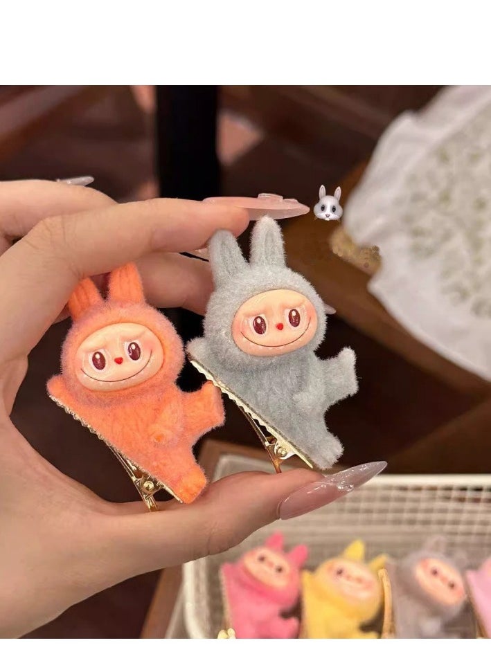 Labubu cute plush hairpin, cute girly side bangs clip, a set of 6 colors