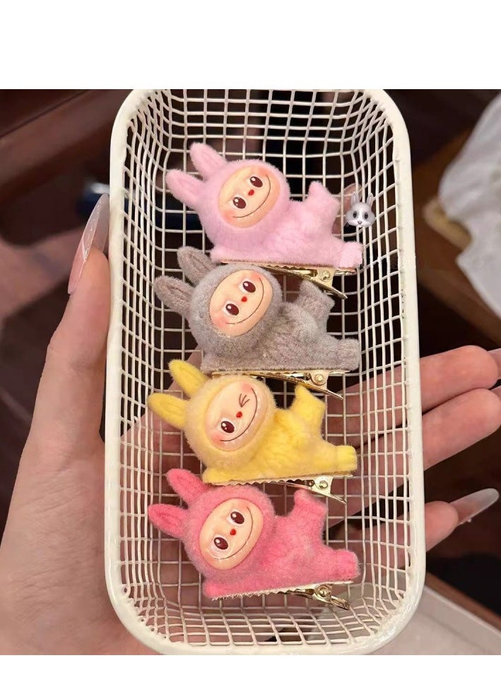Labubu cute plush hairpin, cute girly side bangs clip, a set of 6 colors
