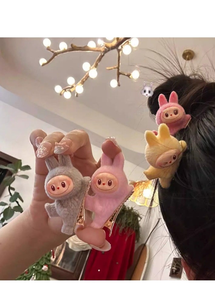 Labubu cute plush hairpin, cute girly side bangs clip, a set of 6 colors