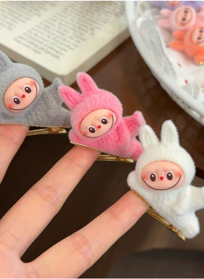 Labubu cute plush hairpin, cute girly side bangs clip, a set of 6 colors