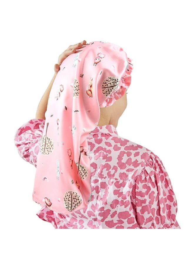 Kids Long Sleeping Cap Teens Toddler Child Hair Bonnets Night Sleep Cap Adjustable Silky Satin Bonnet Cap for Long Braids Curly Hair Pink Fox