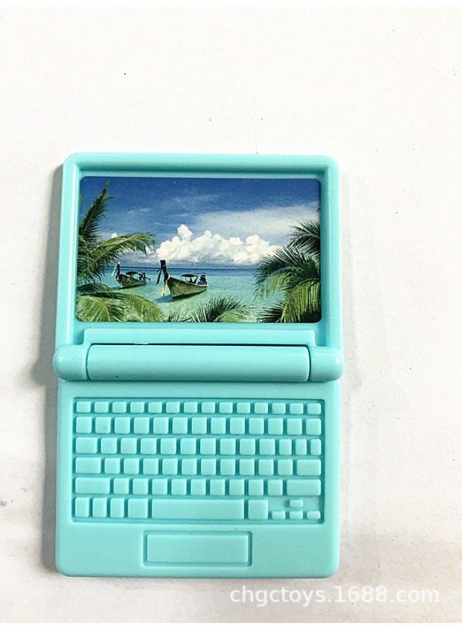 Miniature Office Doll Notebook Computer Accessories Handheld Shrink Food Play Model Toy Foldable 6.1g-Color:Pure Green-Height:Size: 4.3*3.5*0.7cm  - Image 1