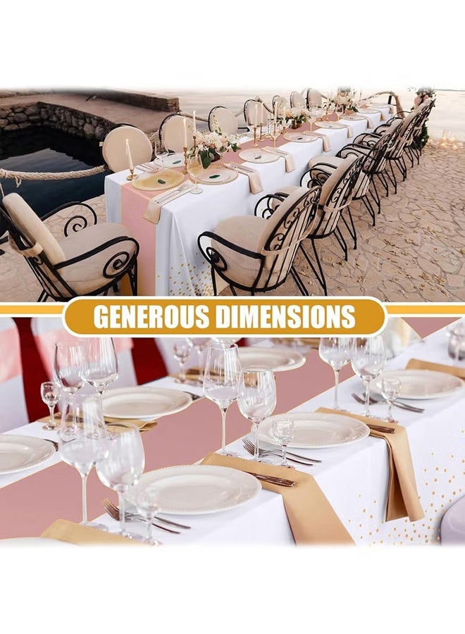 بوكسفالزور مفرش طاولة للاستخدام مرة واحدة وعلم طاولة، طقم مفرش طاولة أبيض ووردي مع مفرش ساتان - 54 × 108 بوصة، متين وأنيق، سهل التنظيف، مثالي للطاولات المستديرة/المستطيلة - مثالي لحفلات الزفاف والحفلات والتجمعات العائلية - Image 5